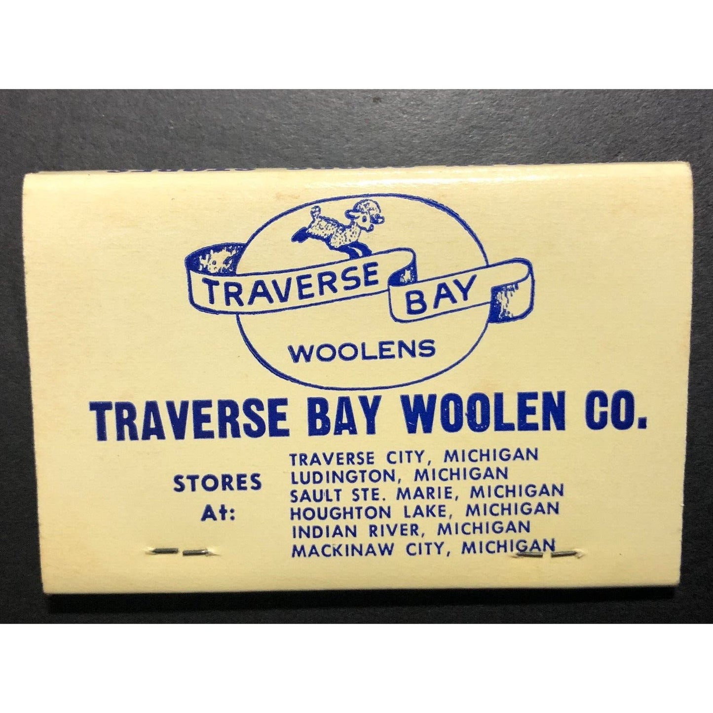 Traverse Bay Woolen Co. Michigan Full Matchbook c1978-79 w/ Lamb Wool