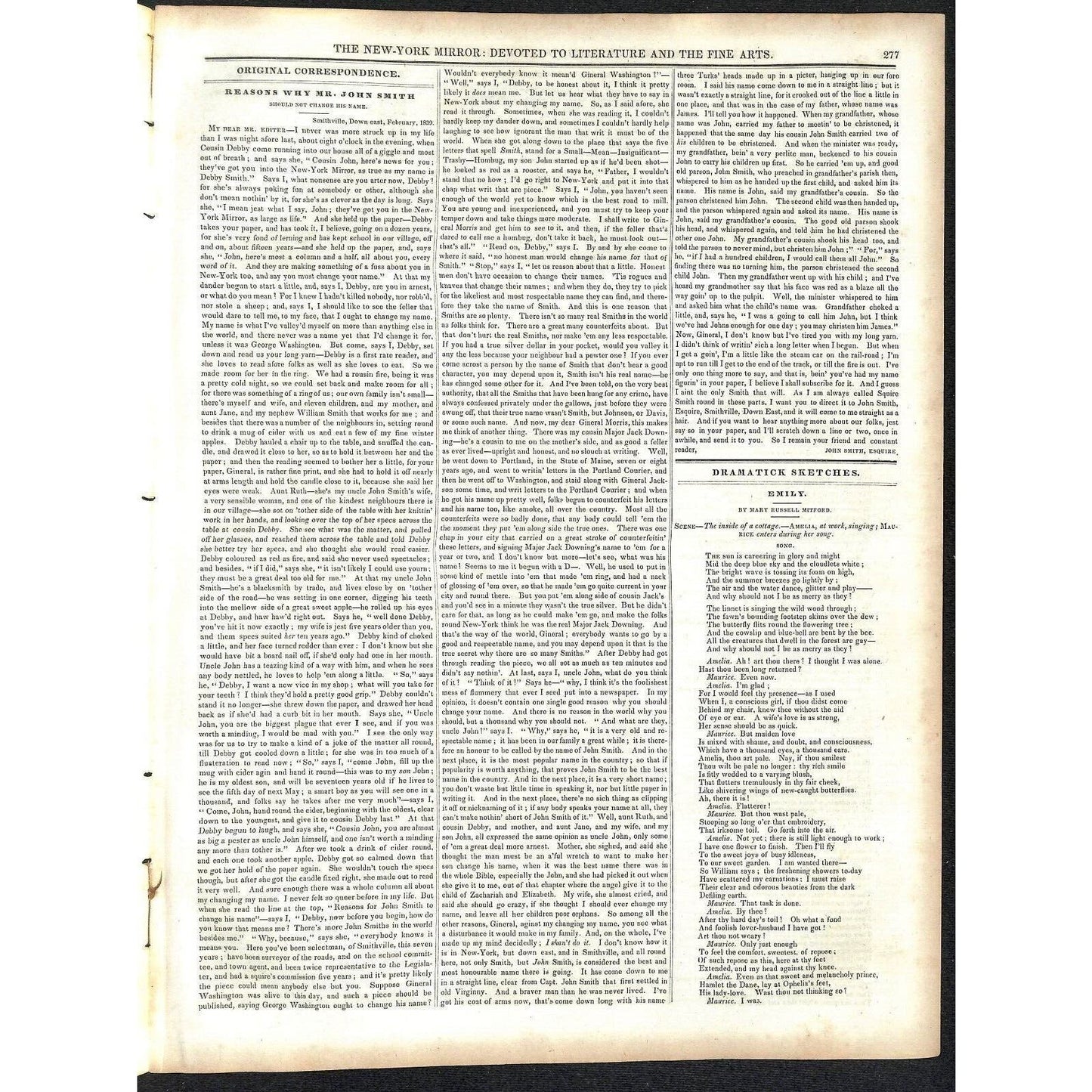 New-York Mirror Weekly Journal Literature Fine Arts Newspaper 2/23/1839