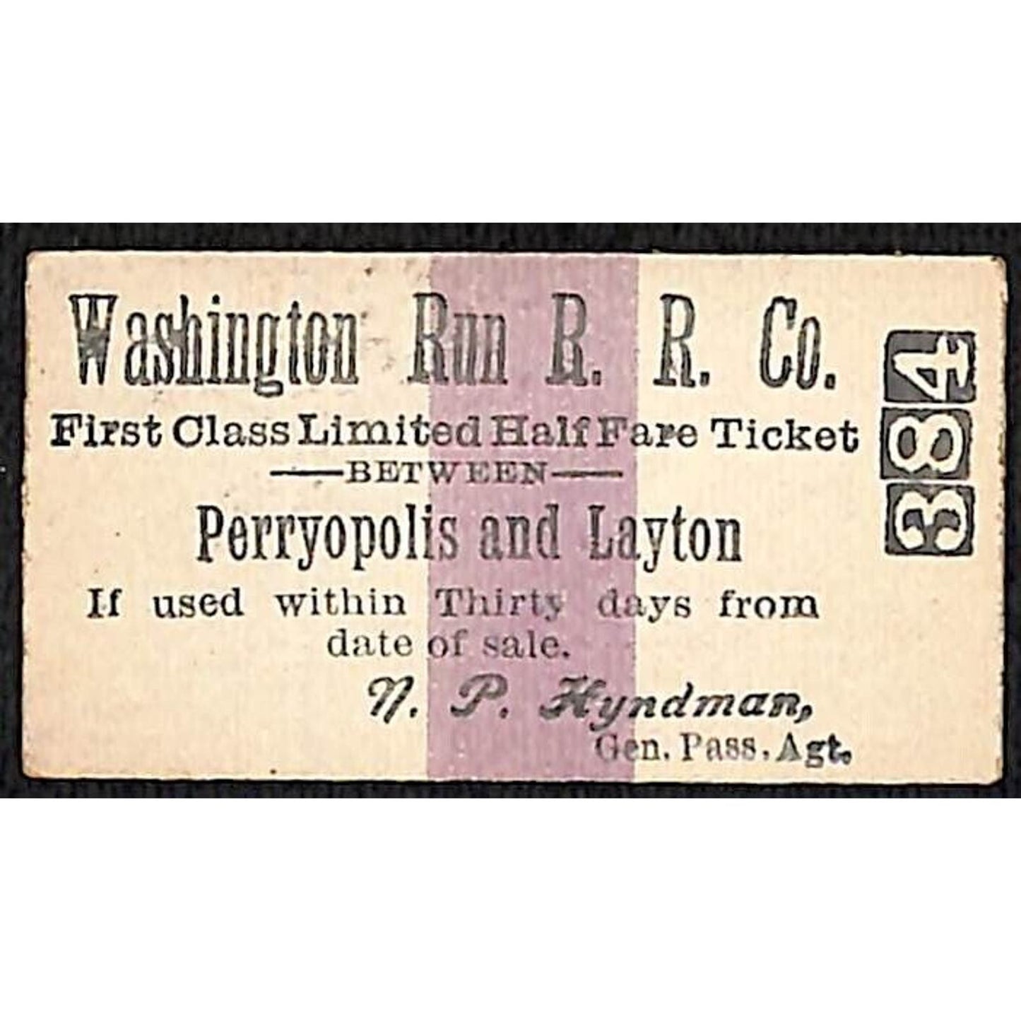 Washington Run Railroad (1899-1931) Ticket Perryopolis and Layton #384 Scarce