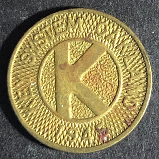Key System Oakland, CA 1945 WM G/F One Local Fare "K" Transit Token 16mm
