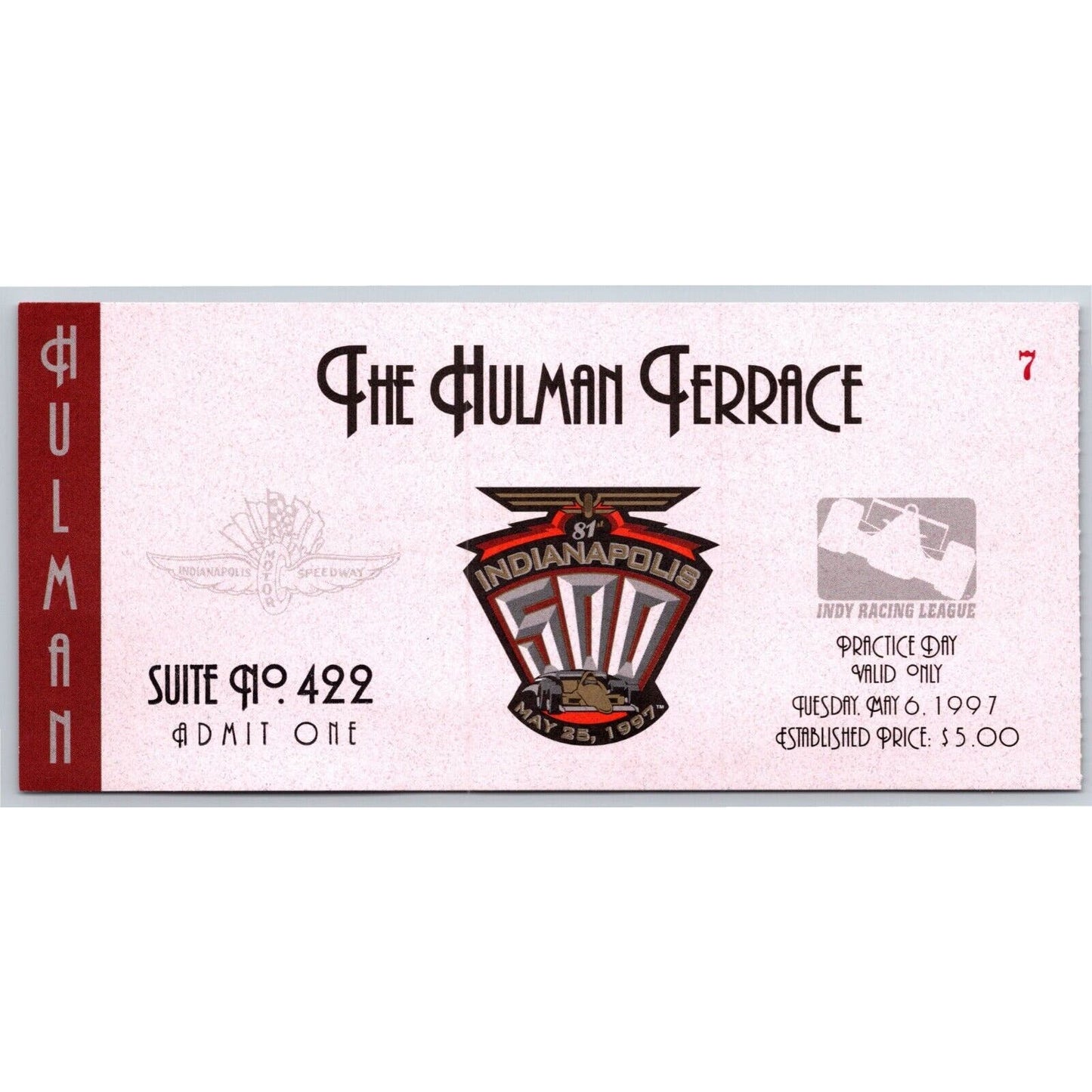 1997 Indy 500 Practice Day Hulman Terrace Ticket Stub Indianapolis #7