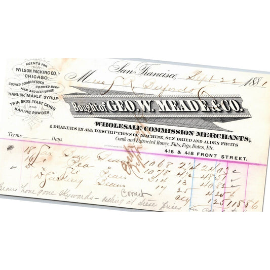 1881 Geo. W. Mead & Co San Francisco Letterhead S.R. Buford Virginia City, MT