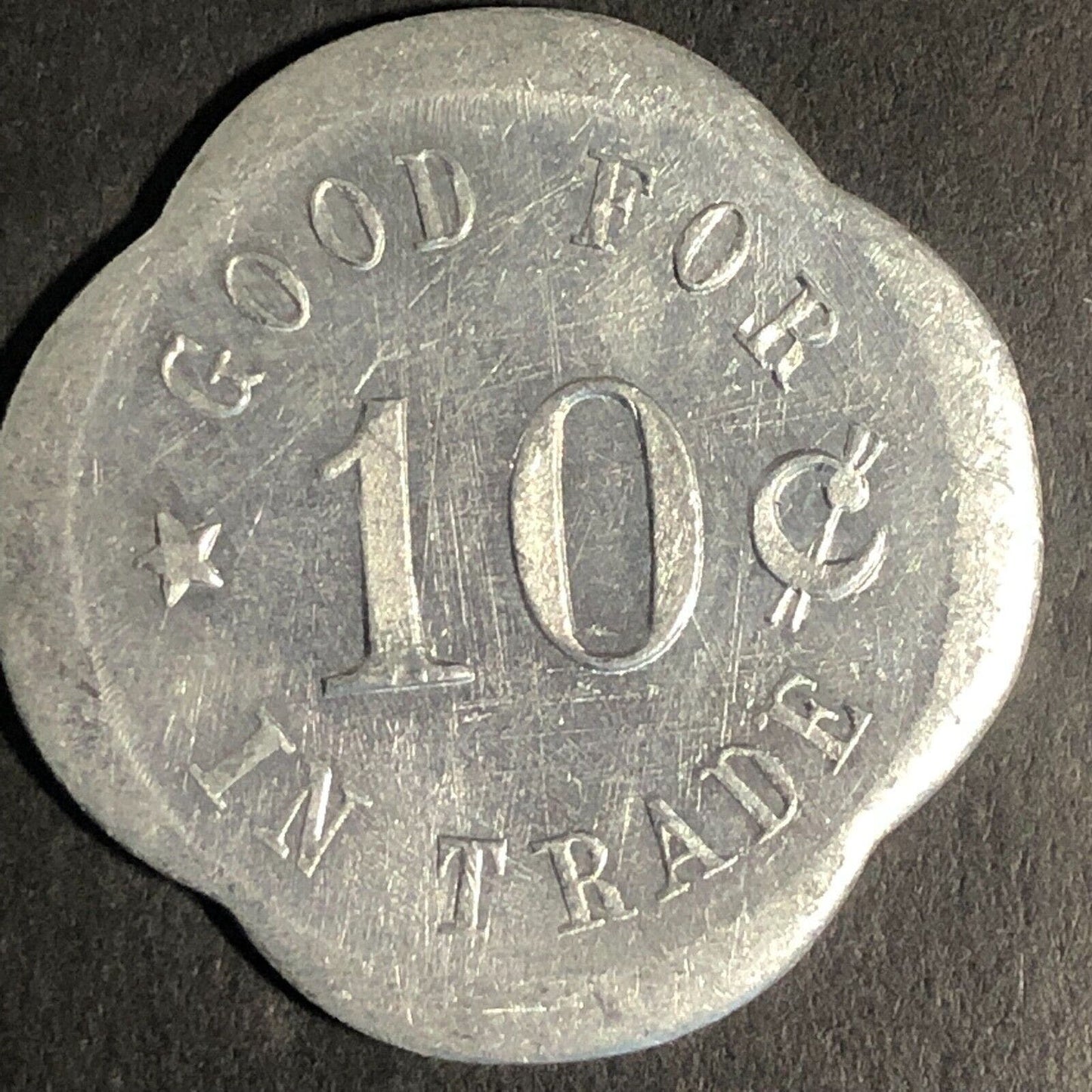 Joy's Corner Cle Elum, Washington Scalloped Aluminum G/F 10c Trade Token - 28mm