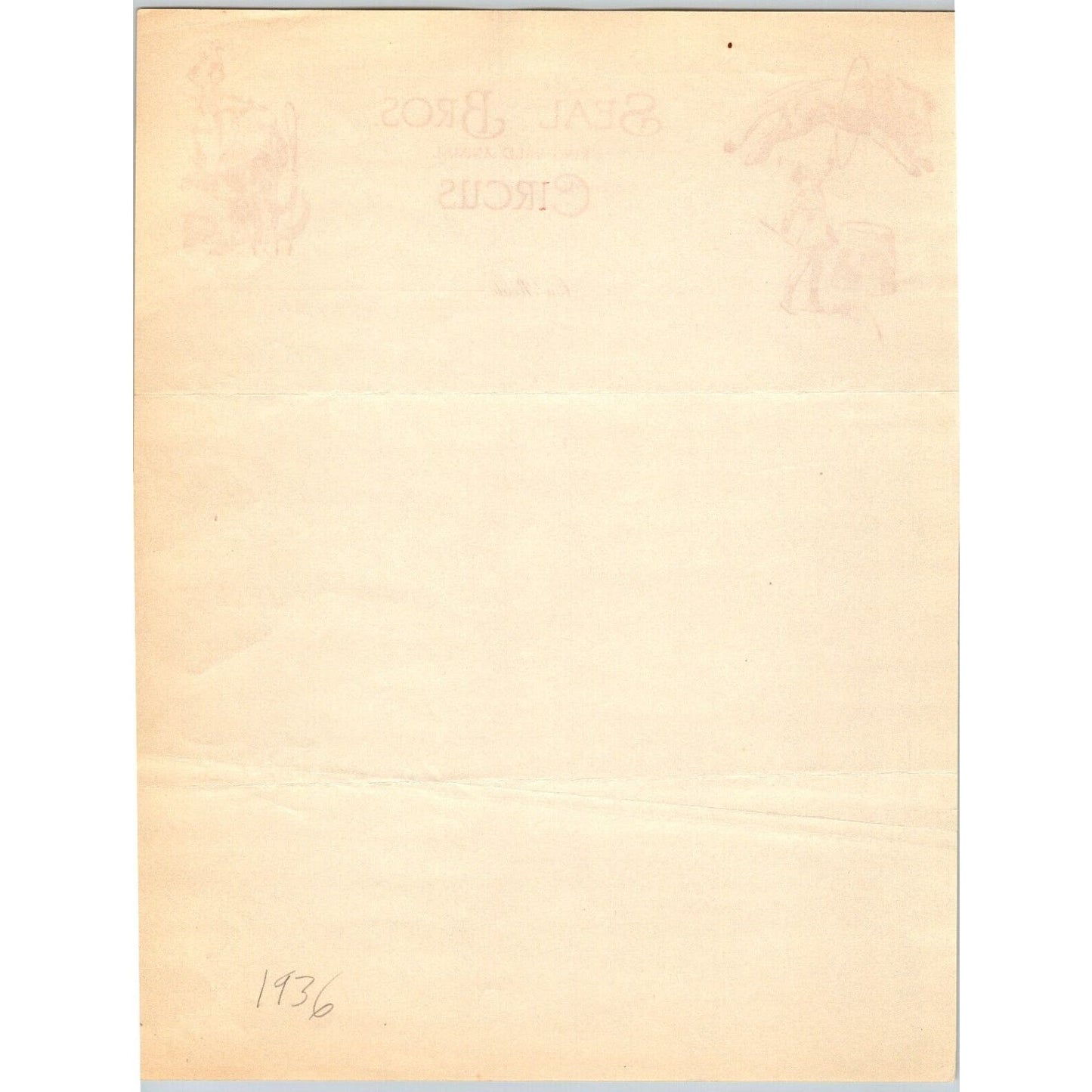 Seal Bros. 3 Ring Wild Animal Circus Letterhead c1936 Scarce
