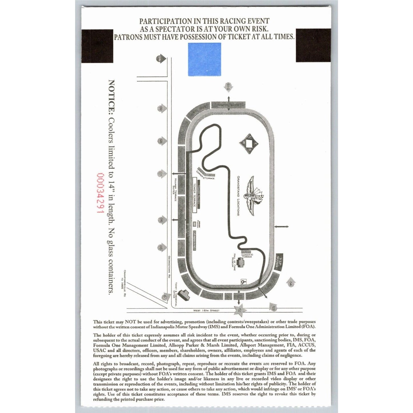 2005 Indianapolis Formula One Racing Race Day NW Vista Ticket Stub VGC - Seat #2