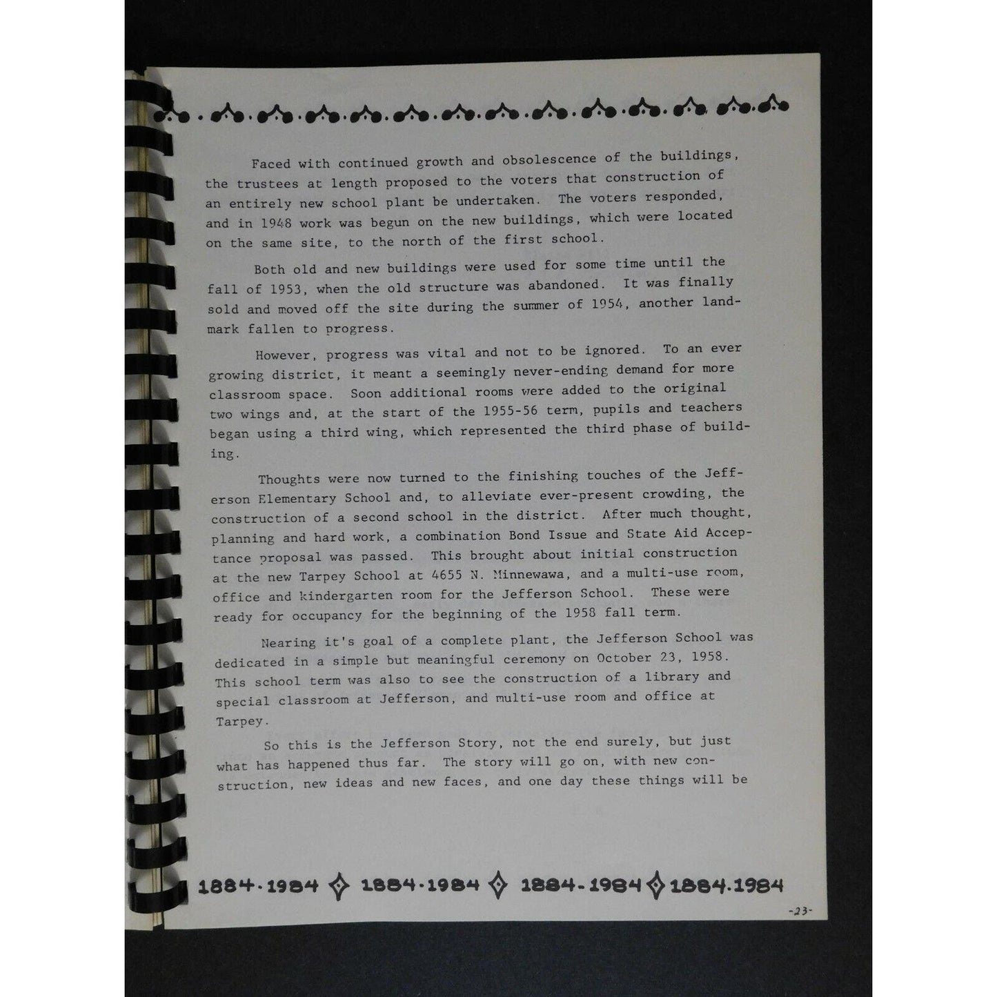 1884-1984 Jefferson Elementary School "History Memories" 35pgs.