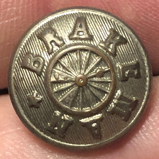 "Brakeman" Railroad Brass Uniform Button 1/2" Convex w/ Wheel Chas. Rubens