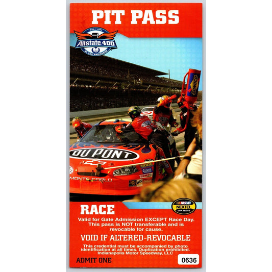 2005 Allstate 400 Garage (signed) & Pit Pass Stubs - From Ron Burton Estate