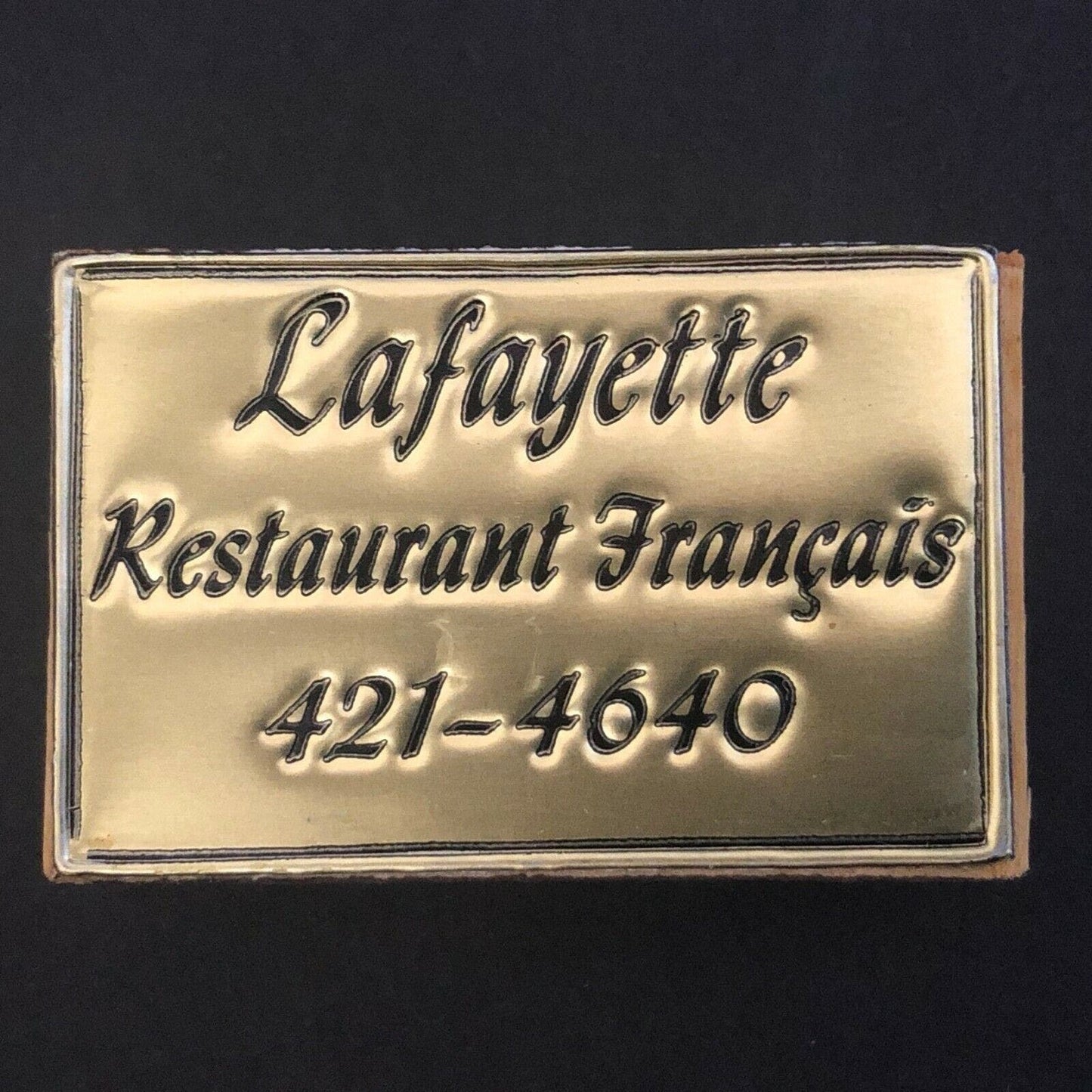 c1980's Foil Wooden Matchbox / Matchbook Lafayette Restaurant Francais NYC