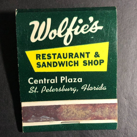 Wolfie's Restaurant Sandwich Shop St Petersburg Matchbook c1968-73