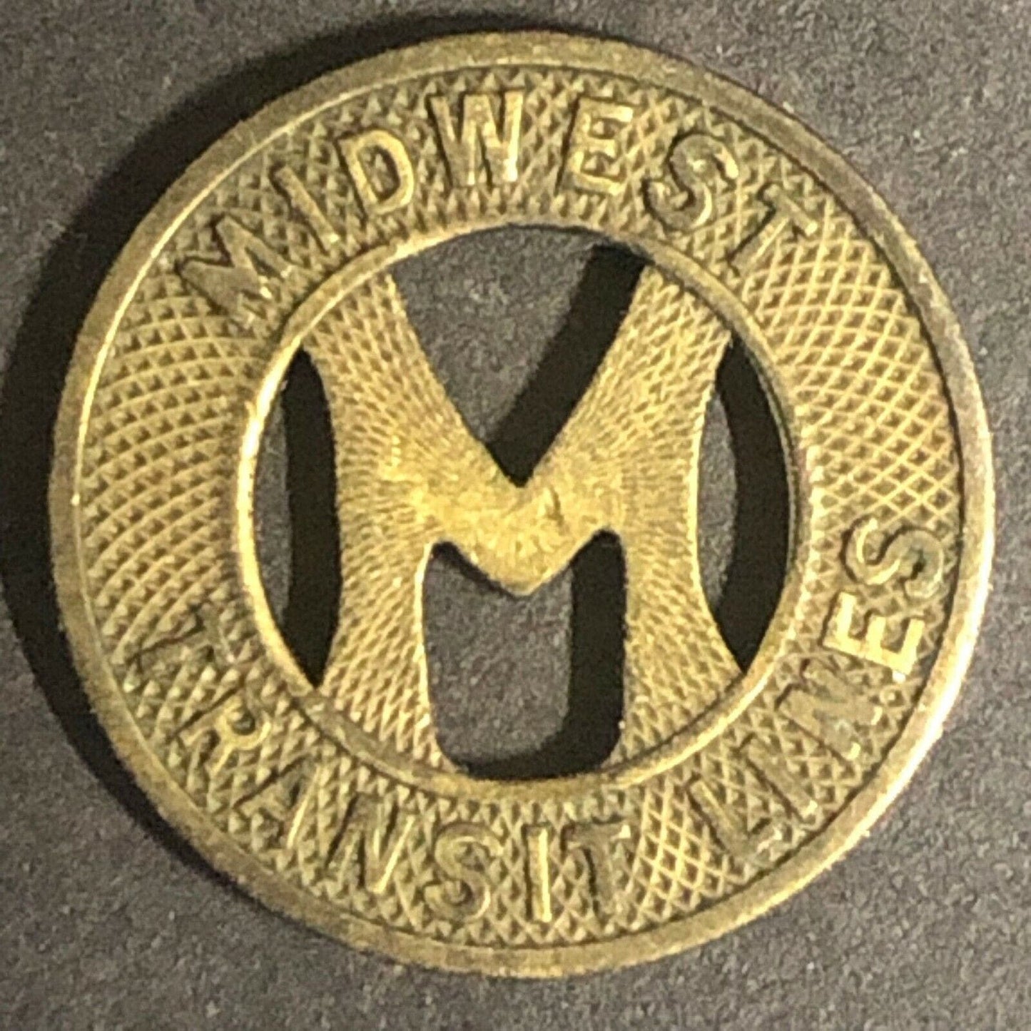 c1946 16mm Midwest Transit Lines G/F One Fare Brass Transit Token - Iowa