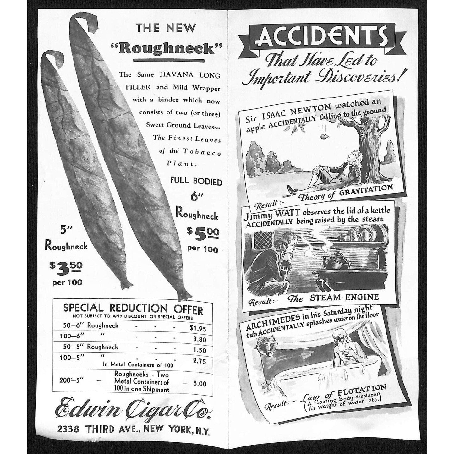 Edwin Cigar Co. "Accidents" Connecticut Pamphlet VGC c1934 Chicago World's Fair*