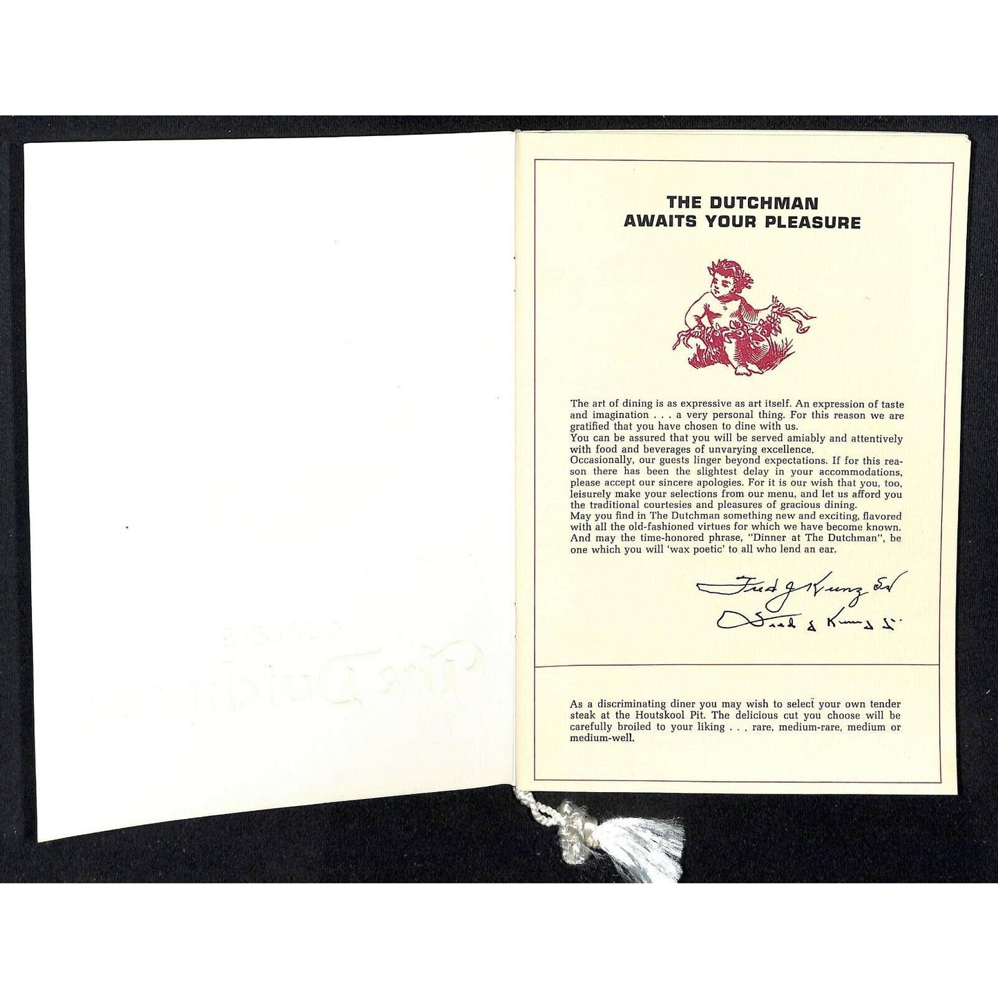 c1970's-80's Kunz's The Dutchman Restaurant Menu Louisville, KY 12pp VGC