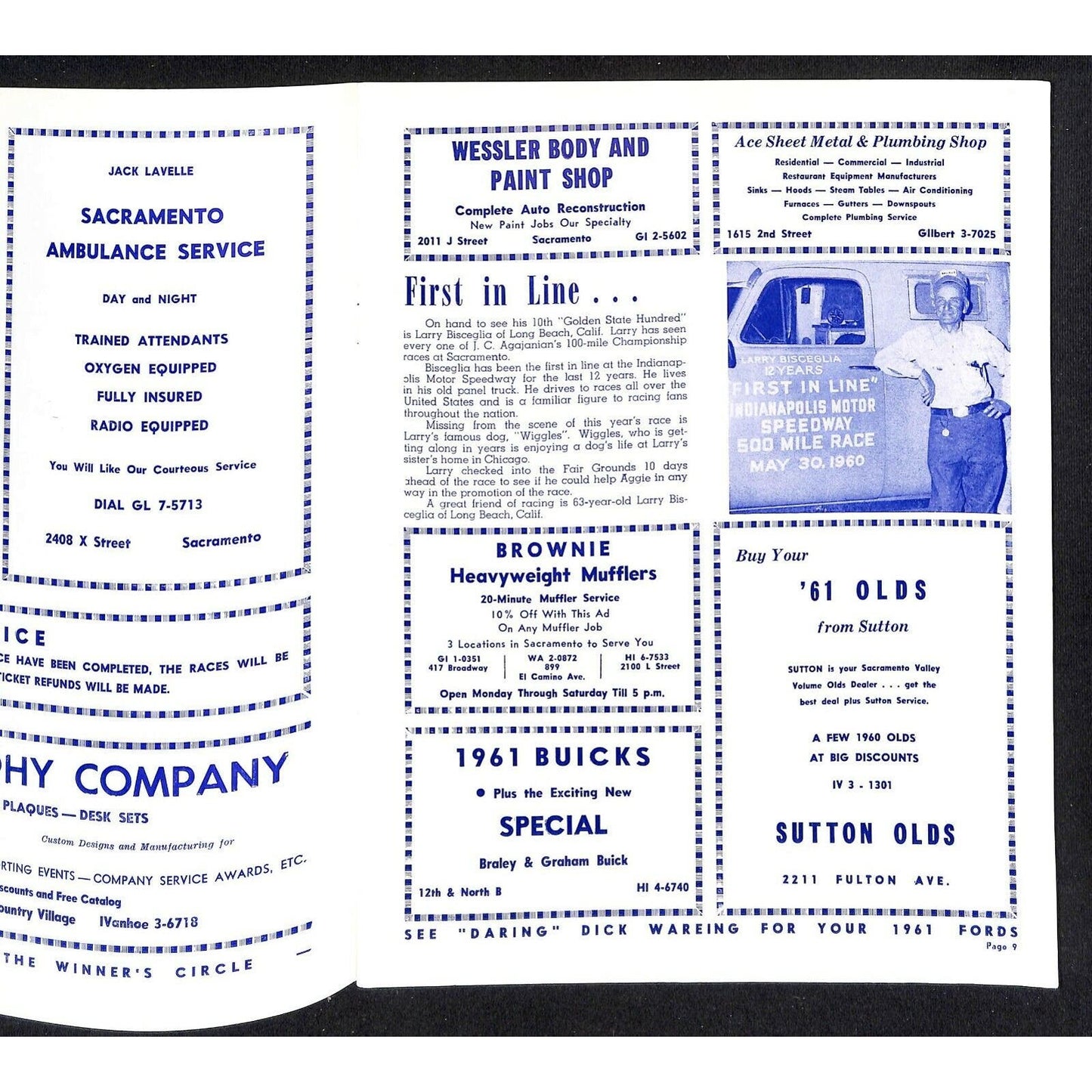 Scarce Oct 30 1960 Sacramento State Fair USAC Racing Program Big Car 100 Mile