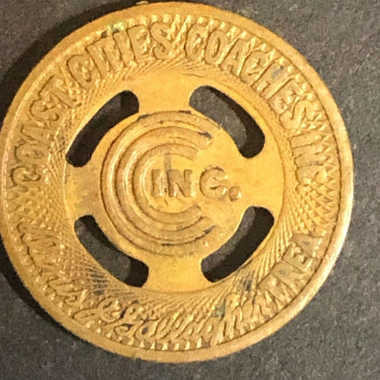 c1937 16mm Coast Cities Coaches G/F One Fare Token Asbury Park, NJ (1166)