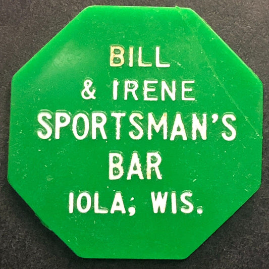 Iola, WI "Bill & Irene Sportsman's Bar" Plastic G/F 20¢ Token - c1960's-70's