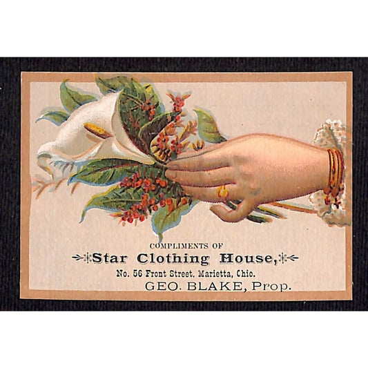 Geo. Blake Star Clothing House Marietta, OH - Victorian Trade Card