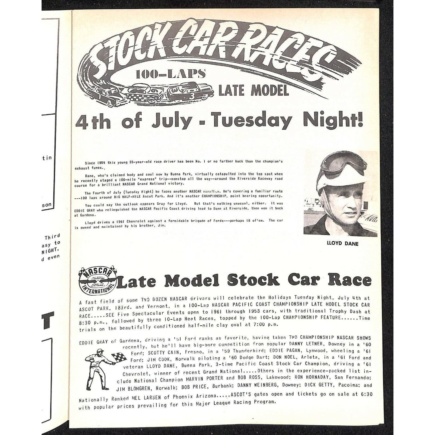 Scarce June 24 1961 Auto Racing CRA Big Car Program Ascot Gardena, CA 12pp