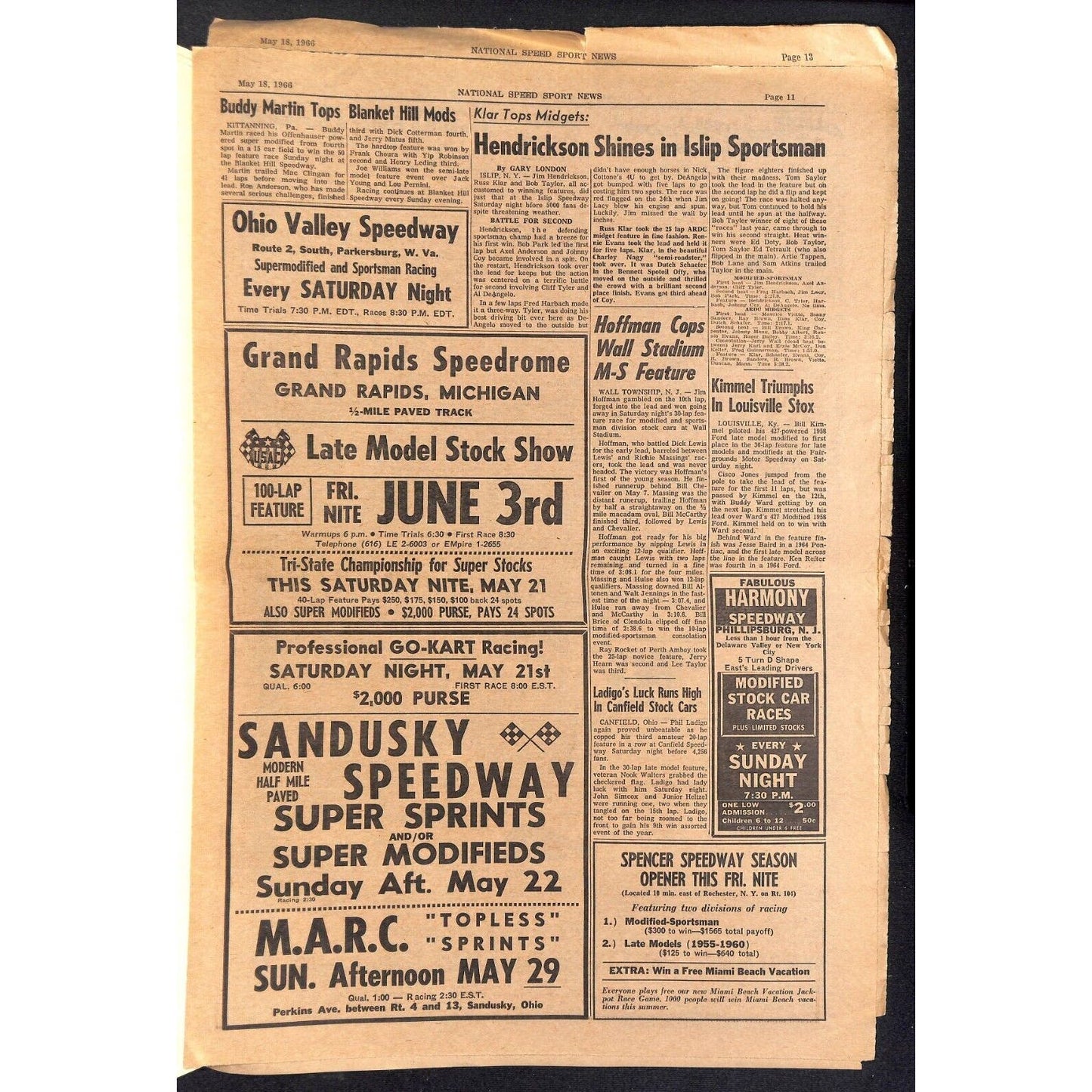 National Speed Sport News 5/18 1966 "Mario Is No. 1 at Indy" Racing 27pp VGC