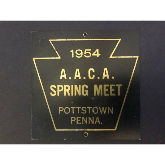 1954 Brass Metal AACA Club Car Auto Show Spring Meet Dash Plaque Pottstown, PA