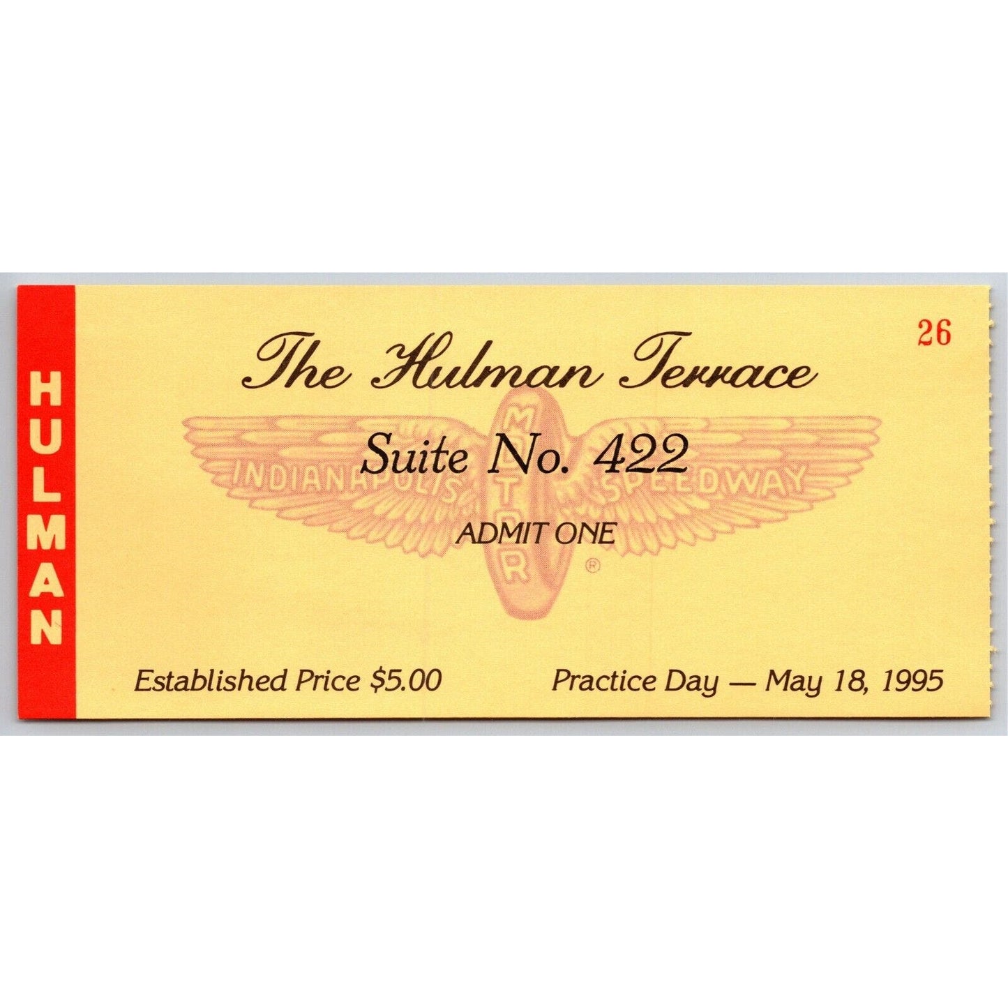 1995 Indy 500 Practice Day Hulman Terrace Ticket Stub IMS Indianapolis #26