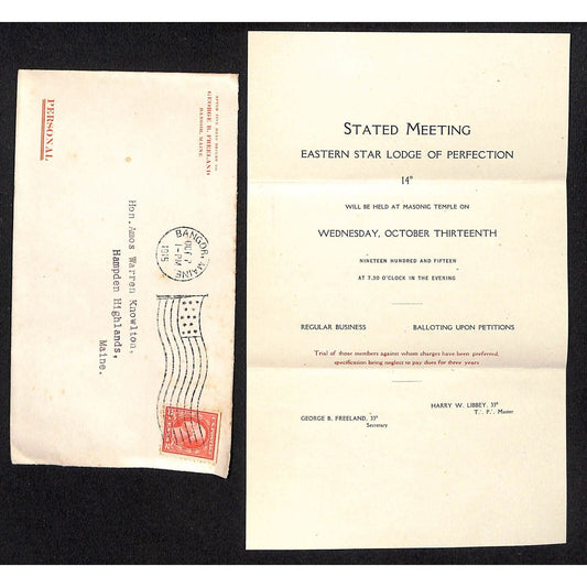 Hampden Highlands, ME Amos W. Knowlton* 1915 Eastern Star Lodge of Perfection