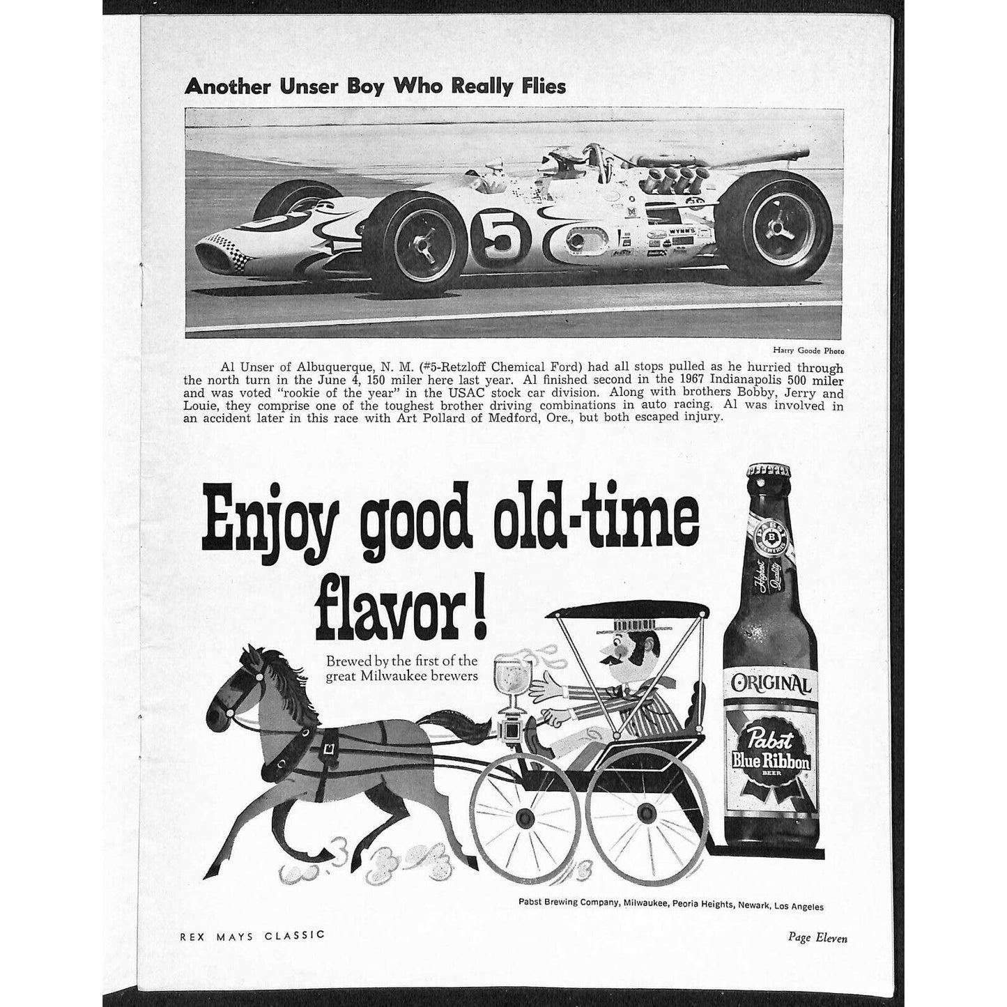 Scarce Jun 9 1968 USAC Rex Mays Classic Auto Racing Program Wisconsin Speedway