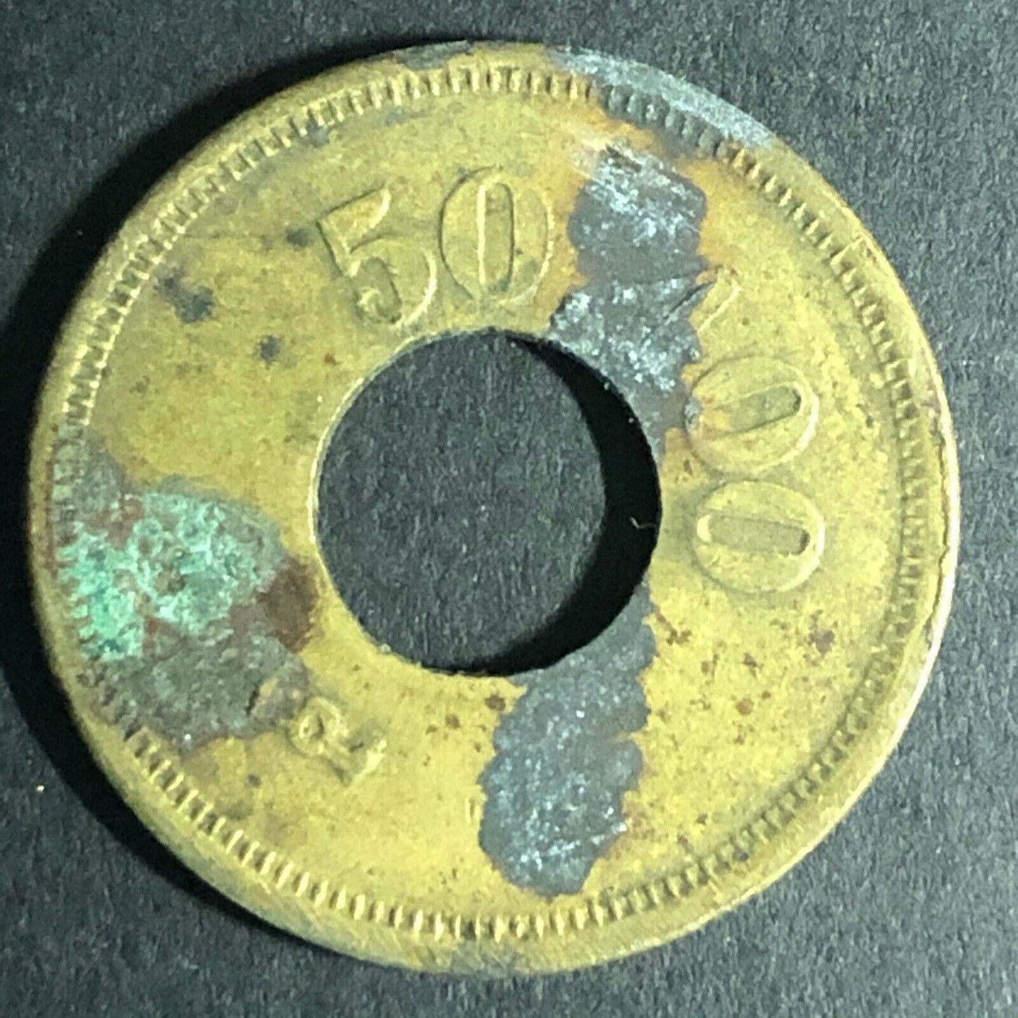 24mm "Good for 25c In Trade" Brass Token - Bowtie / Donut - Fauver Coll.