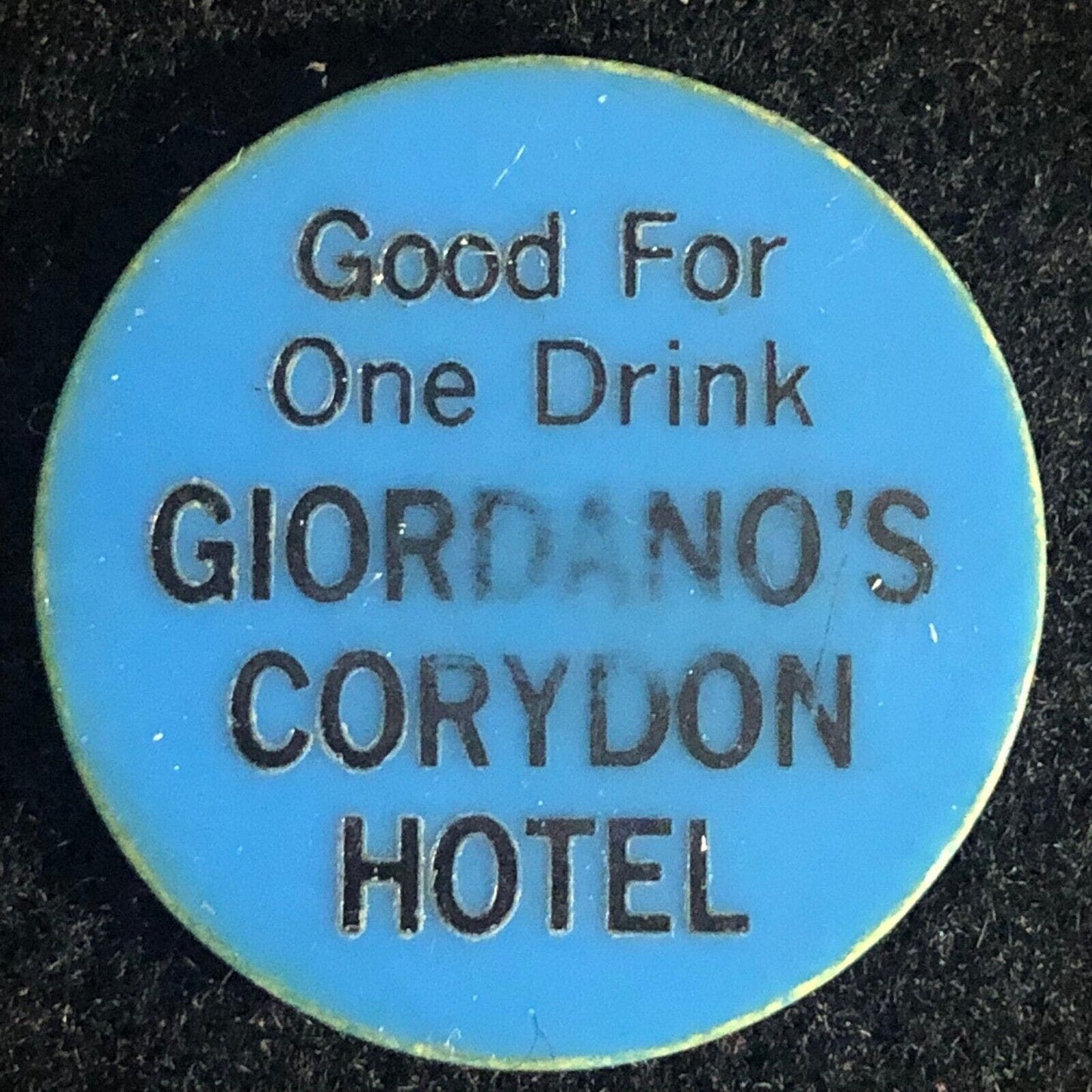Giordano's Corydon Hotel G/F One Drink Plastic Token 28mm c1960's-70's Scarce
