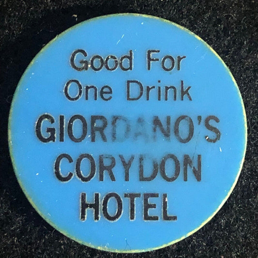 Giordano's Corydon Hotel G/F One Drink Plastic Token 28mm c1960's-70's Scarce