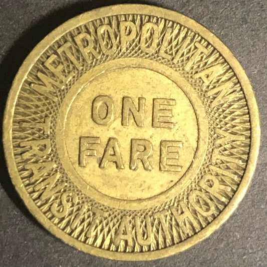 c1951 20mm Metropolitan Transit Authority One Fare Brass Transit Token Boston