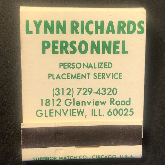 Lynn Richards Personnel Glenview, IL Vintage Full Matchbook c1964-73 VGC