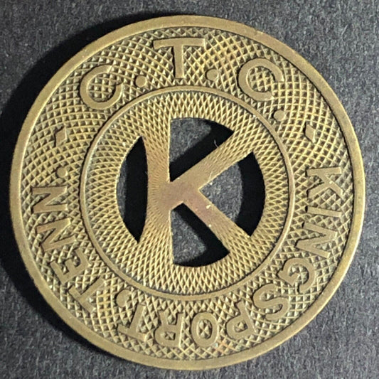 C.T.C Kingsport, TENN G/F One Fare Zone 1 "Hanging K" Token - 23mm Scarce