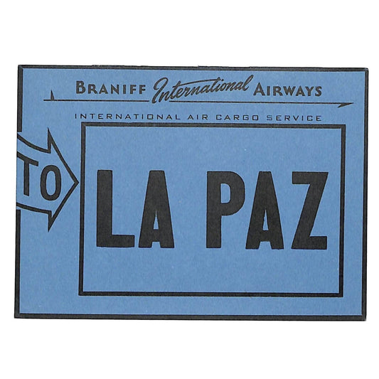 Braniff International Airways (1948-65) Gum Air Cargo Label "To LA PAZ" Scarce