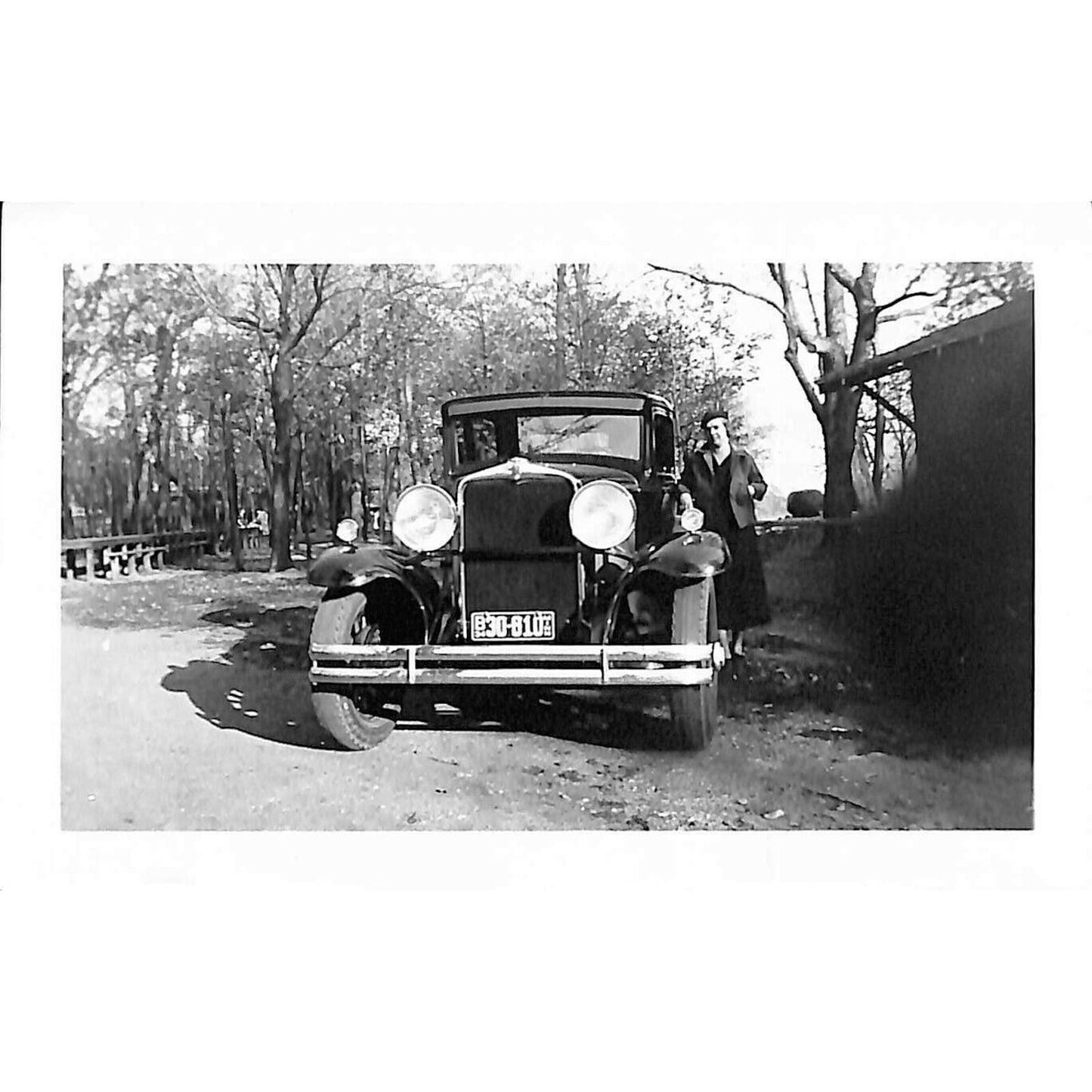 Vintage Original B & W Photo c1929 Woman Posing w/ Automobile
