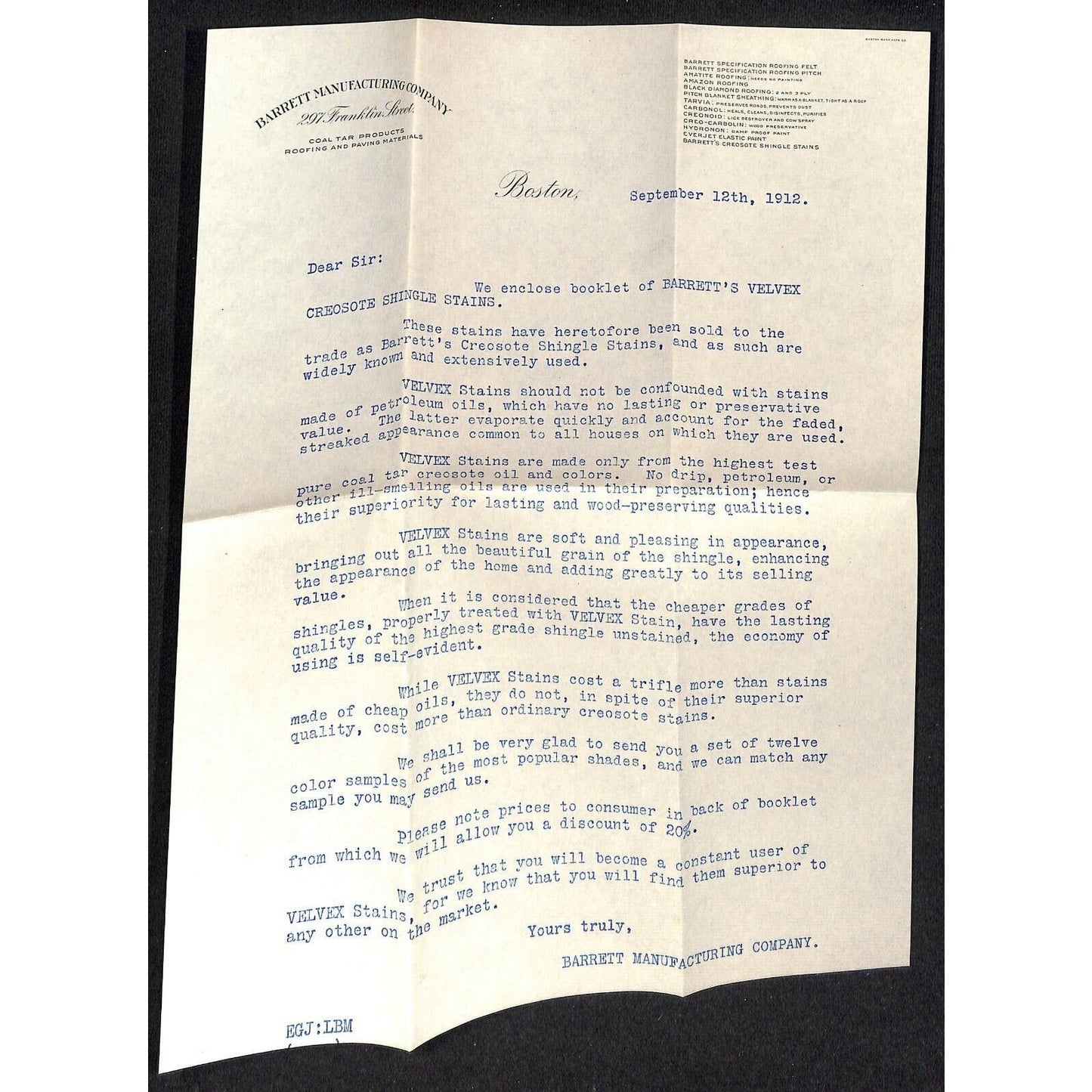 Newburgh ME Amos W. Knowlton* Boston 1912 Barrett Manufacturing Letterhead