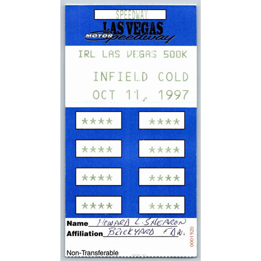 1997 Las Vegas Motor Speedway Indy Racing 500K Unused 10/11 Cold Pass - VGC