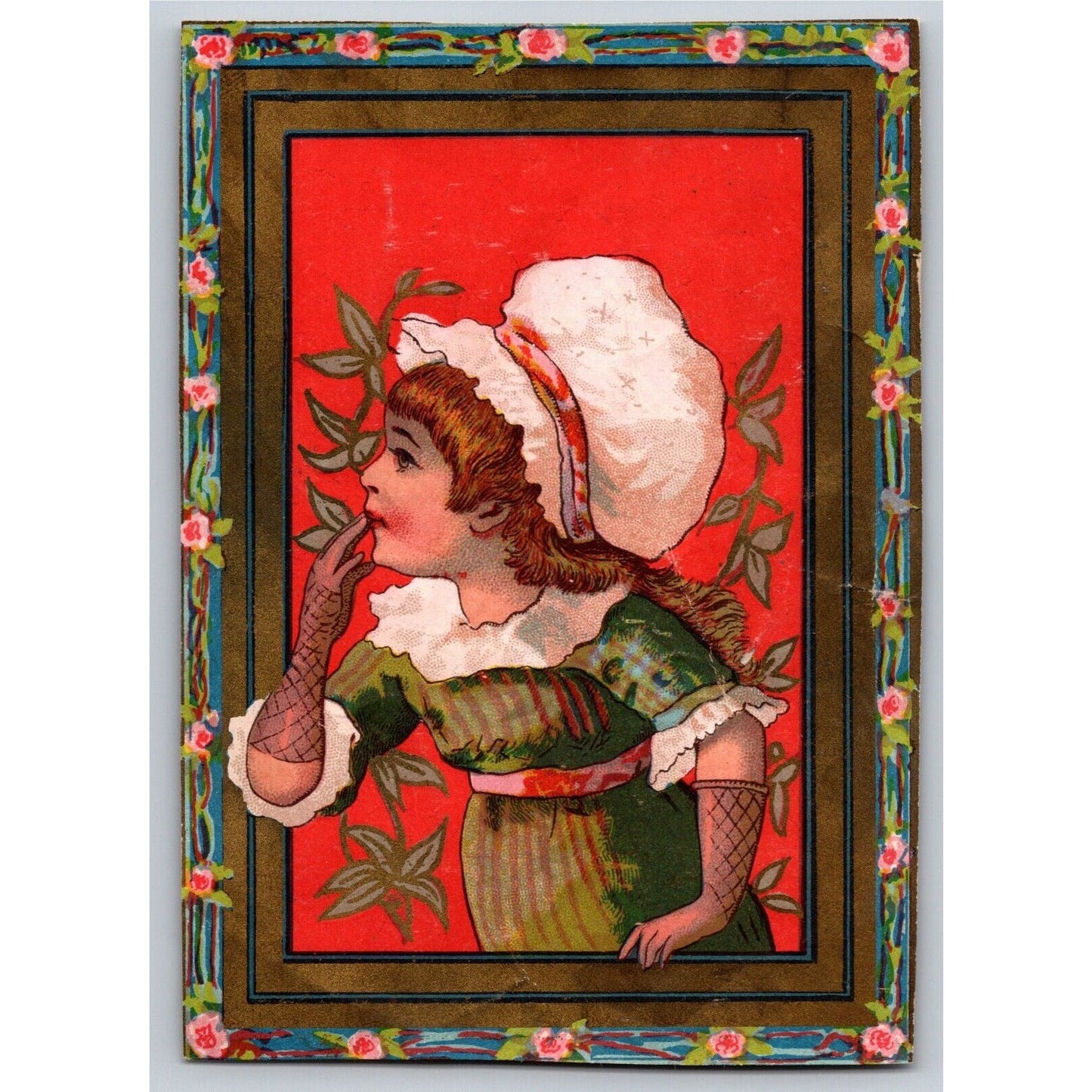 Girl Dress Gloves Hat Picture Frame Victorian Trade Card -Grand Union Tea