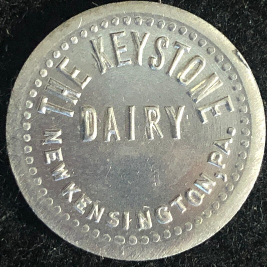 New Kensington, PA Keystone Dairy G/F 3c On Bottle Return Token 24mm - c1910