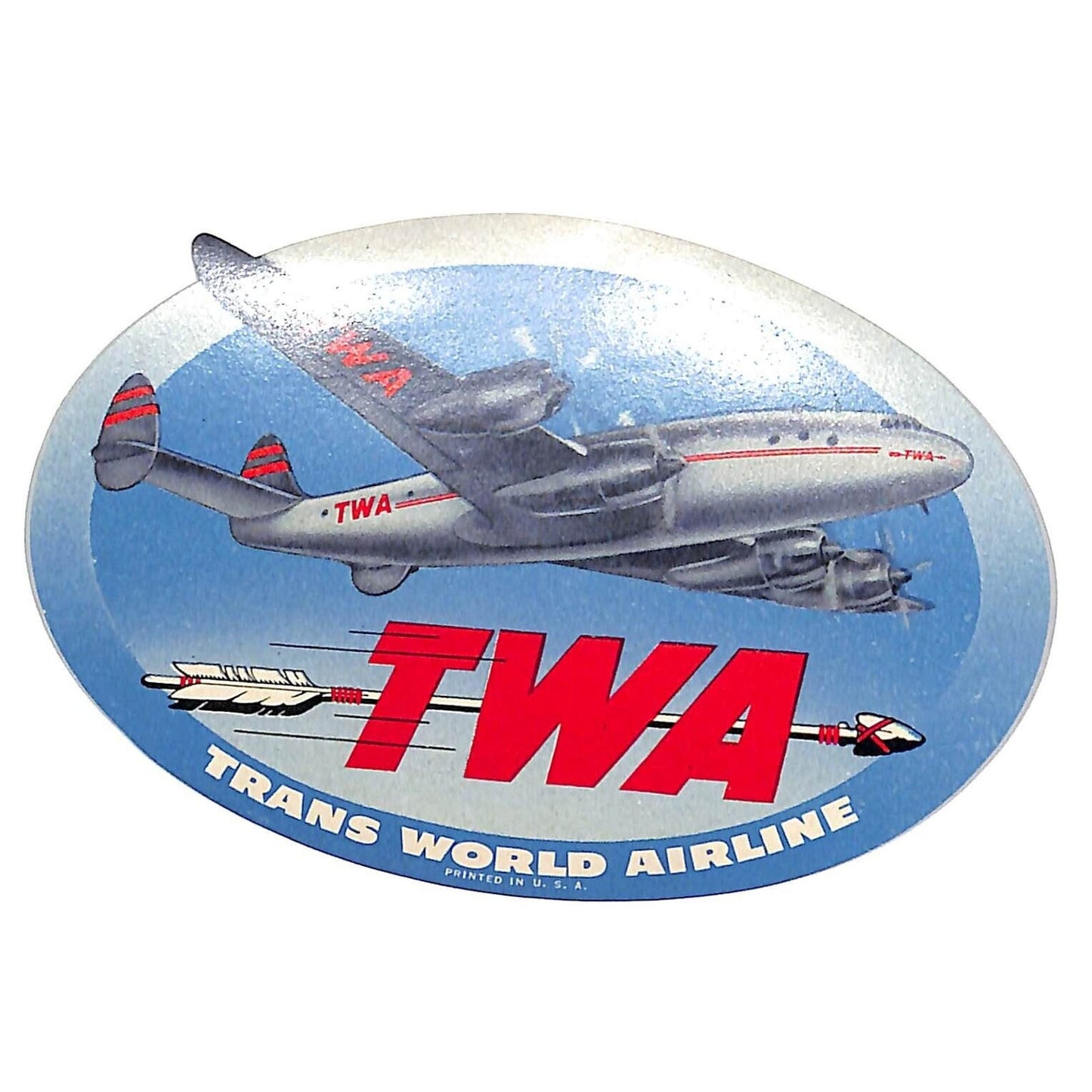 TWA Trans World Airline Luggage Label w/ Arrow & Prop Plane