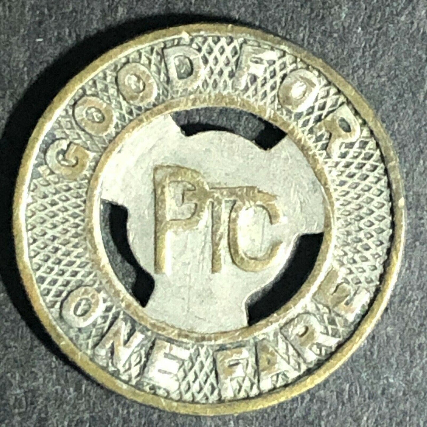 c1940's Good For One Fare Transit Token Philadelphia PTC 16mm (1852)