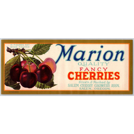 Marion Fancy Cherries Paper Fruit Crate Label Salem, OR NOS VGC c1927