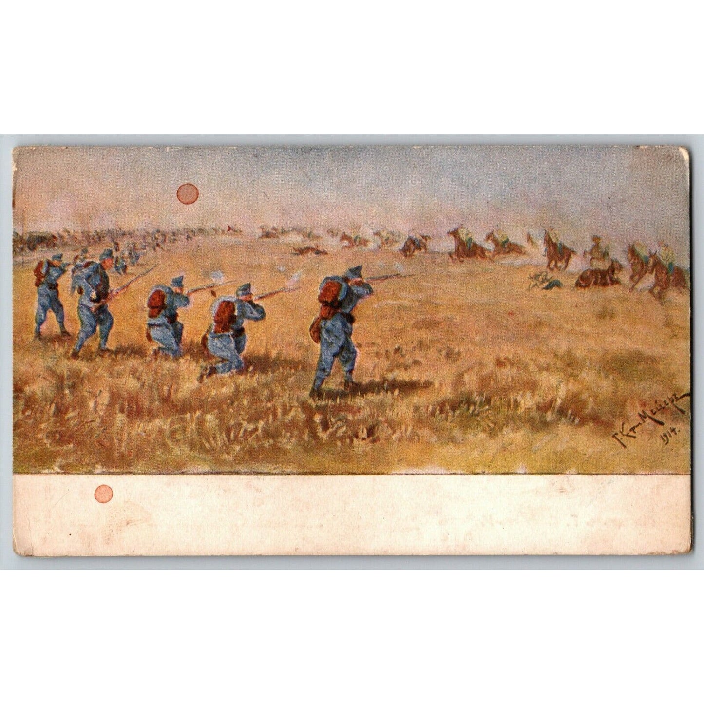 c1914-18 Russian Military Art Postcard - Soldiers Open Field Fighting - Calvary