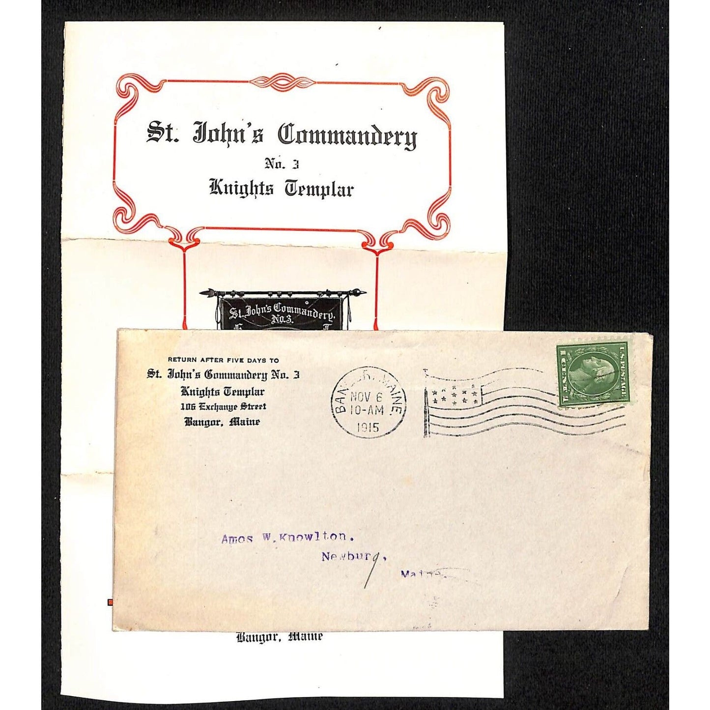 Newburgh ME Amos W. Knowlton* 1915 Bangor Knight's Templar St. John's Commandery