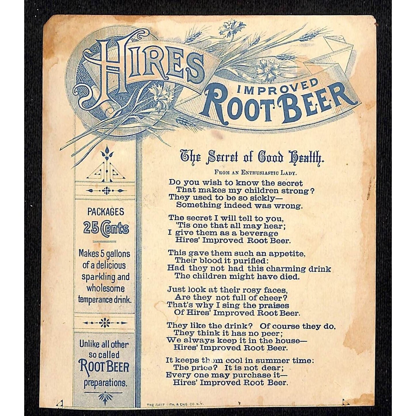 Hires Root Beer "No Boiling" Victorian Trade Card Smiling Girl Holds Package