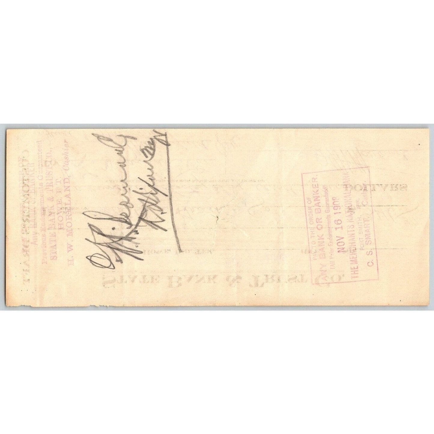 Howe, OK 1908 State Bank & Trust Co. Check - Scarce