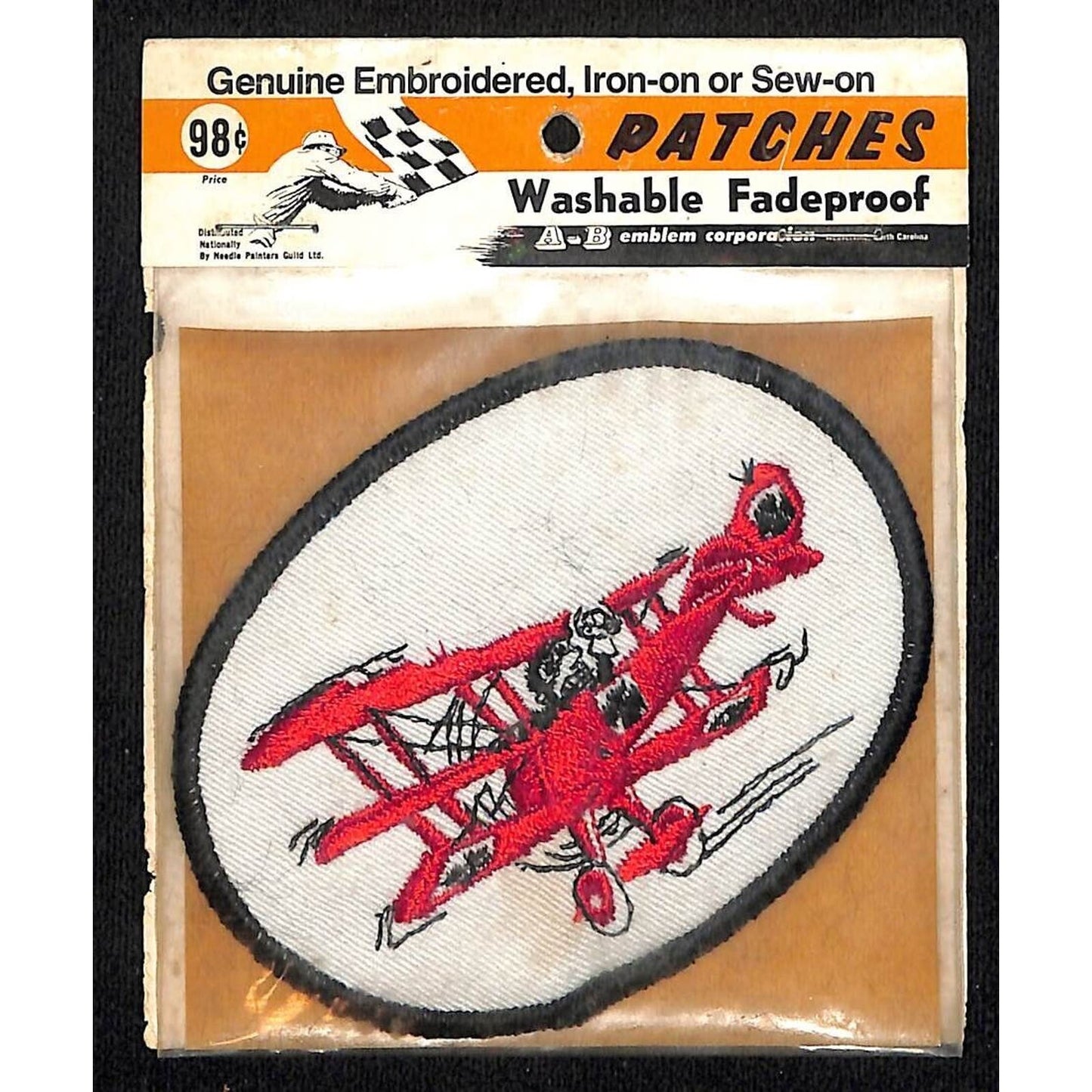 Red Barron? Biplane Angry Pilot Racing NIP Vintage Embroidered Patch c1970 4"