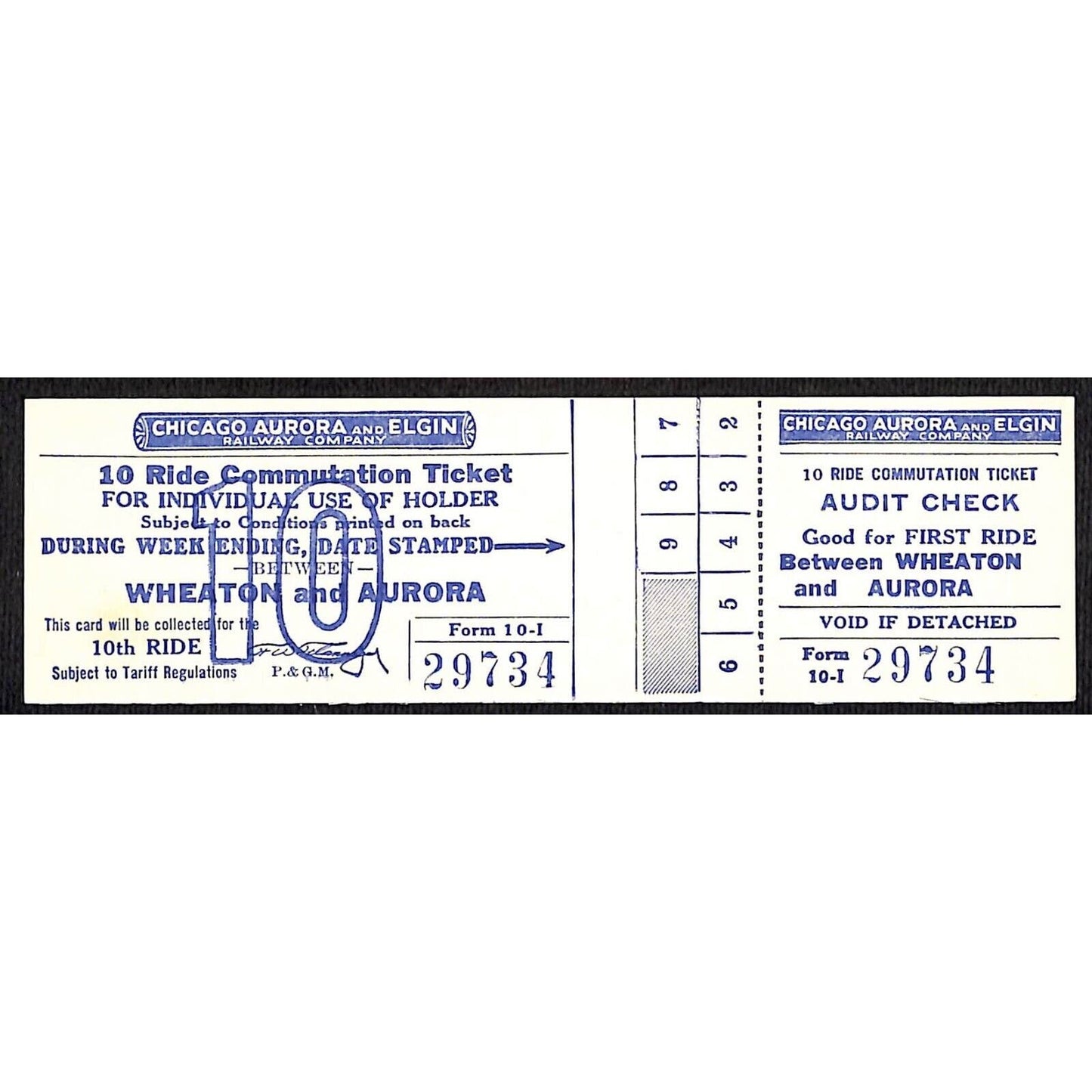Chicago Aurora and Elgin Railway (1902-57) 10 Ride Ticket Wheaton / Aurora