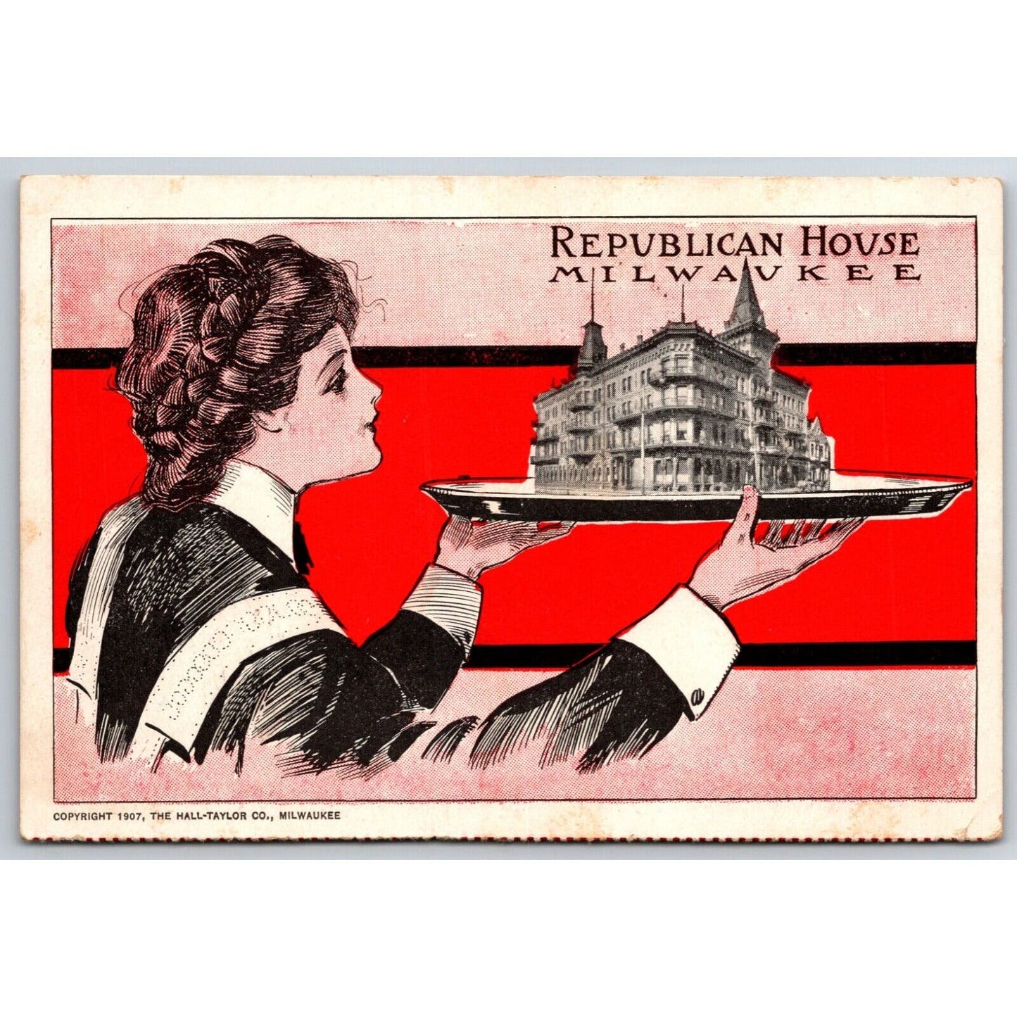 Republican House Milwaukee (Hotel) Advertising Postcard PM 1908 Scarce