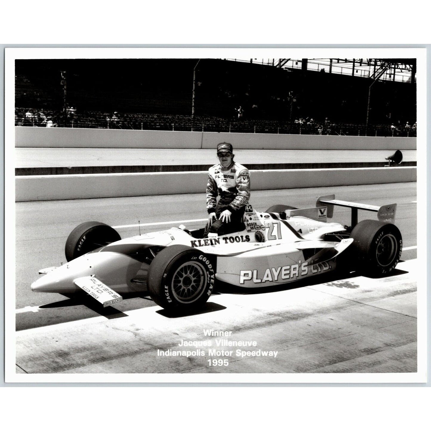 Jacques Villeneuve Indy 500 Winner 1995 8 x 10 Glossy B&W Photograph VGC
